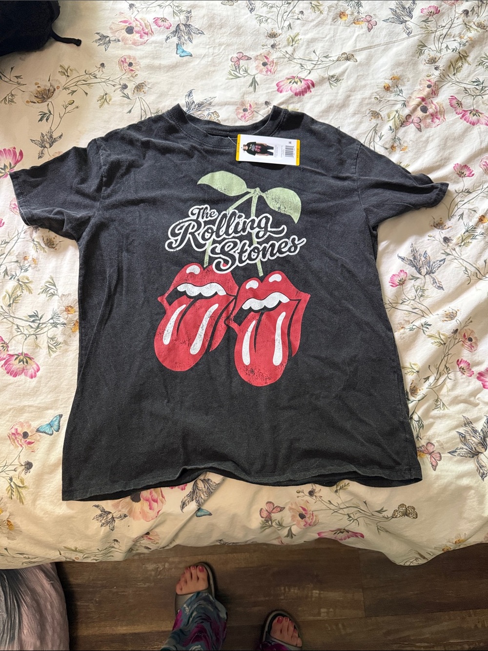 The Rolling Stones Black Kids Tee with Red Tongue Graphic